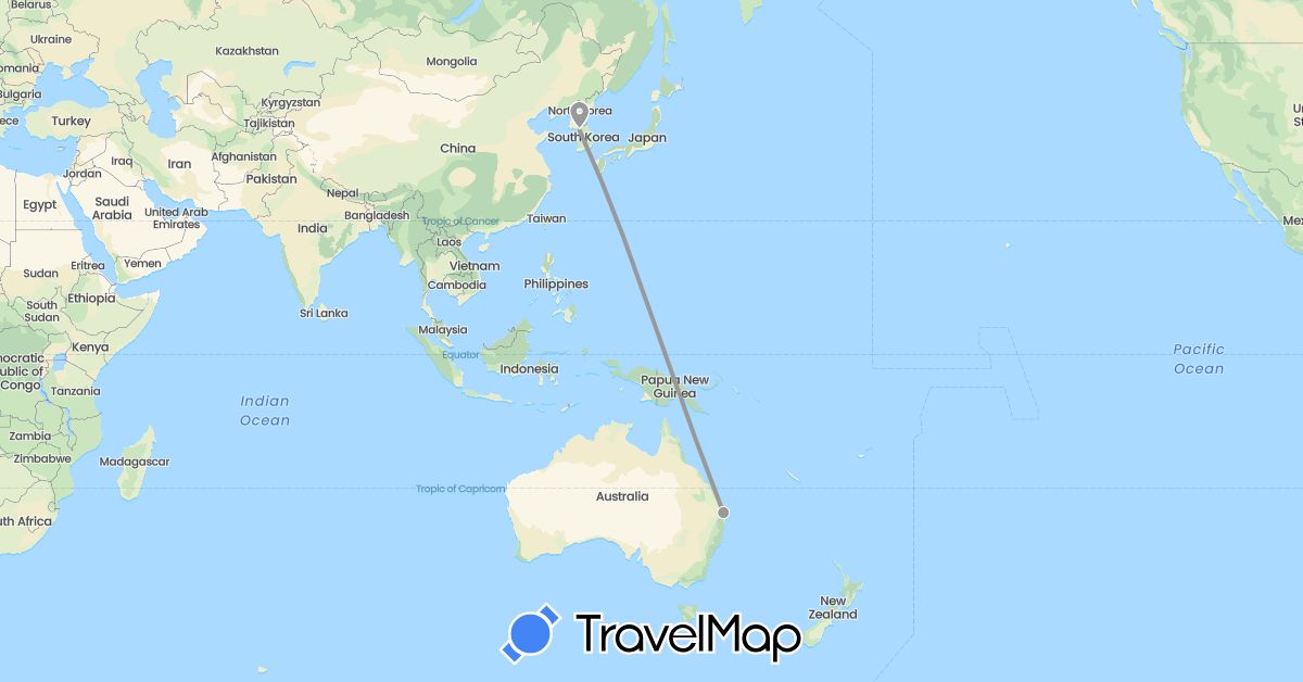 TravelMap itinerary: driving, plane in Australia, South Korea (Asia, Oceania)